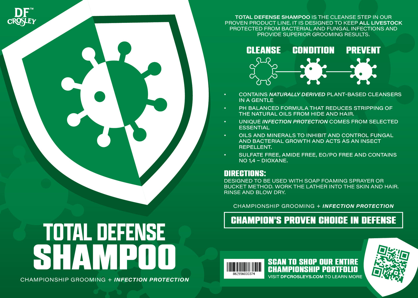 DF Crosley Total Defense Shampoo for Livestock & Horses - 32 oz.
