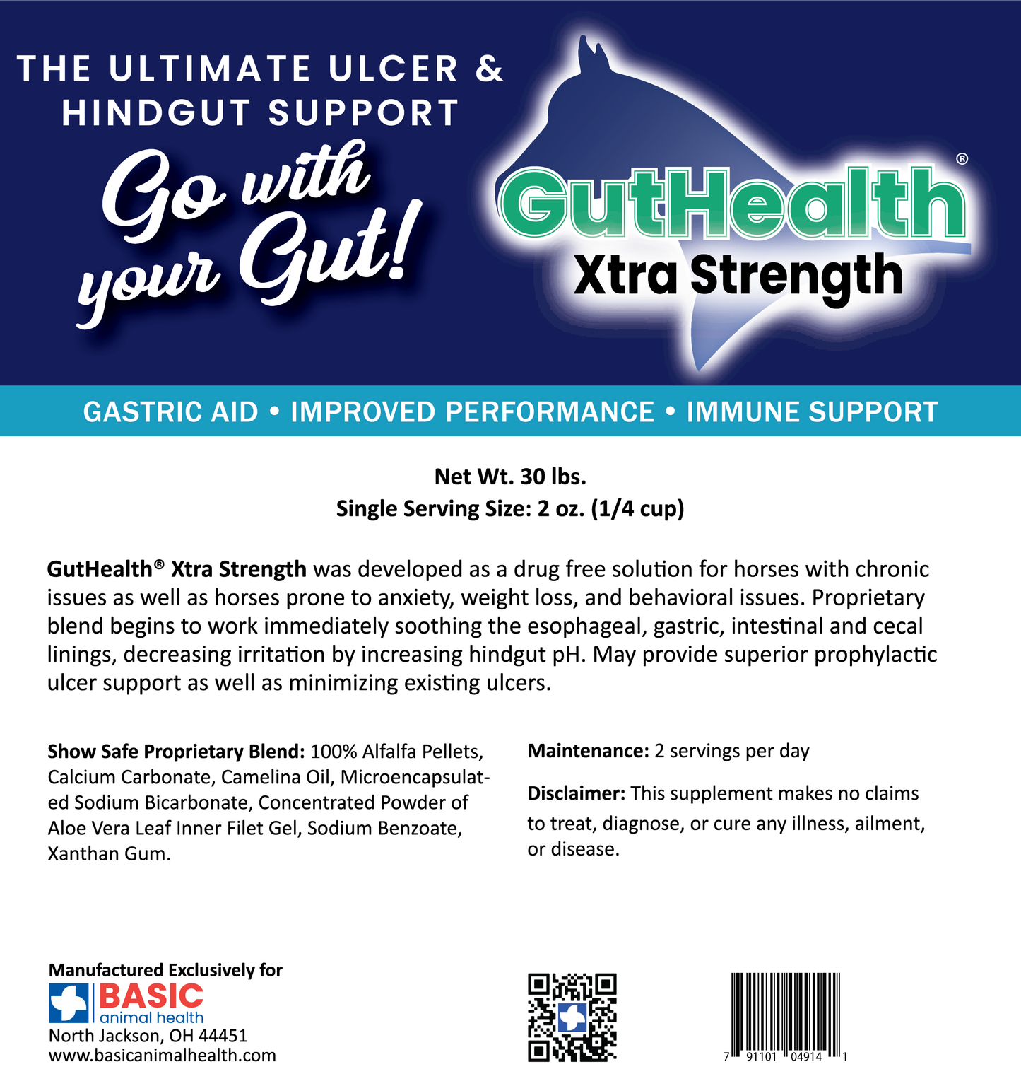 GutHealth Xtra Strength Pellets 30lb Bag Label